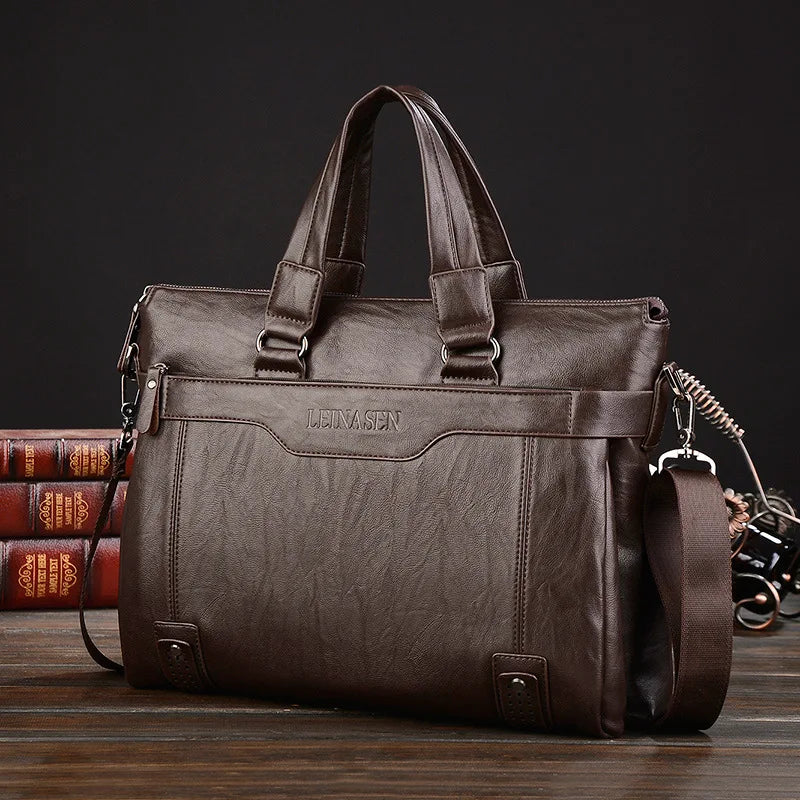 HKM-024211 Professional PU Leather Laptop Messenger Bag for Men - Versatile Business Shoulder Briefcase