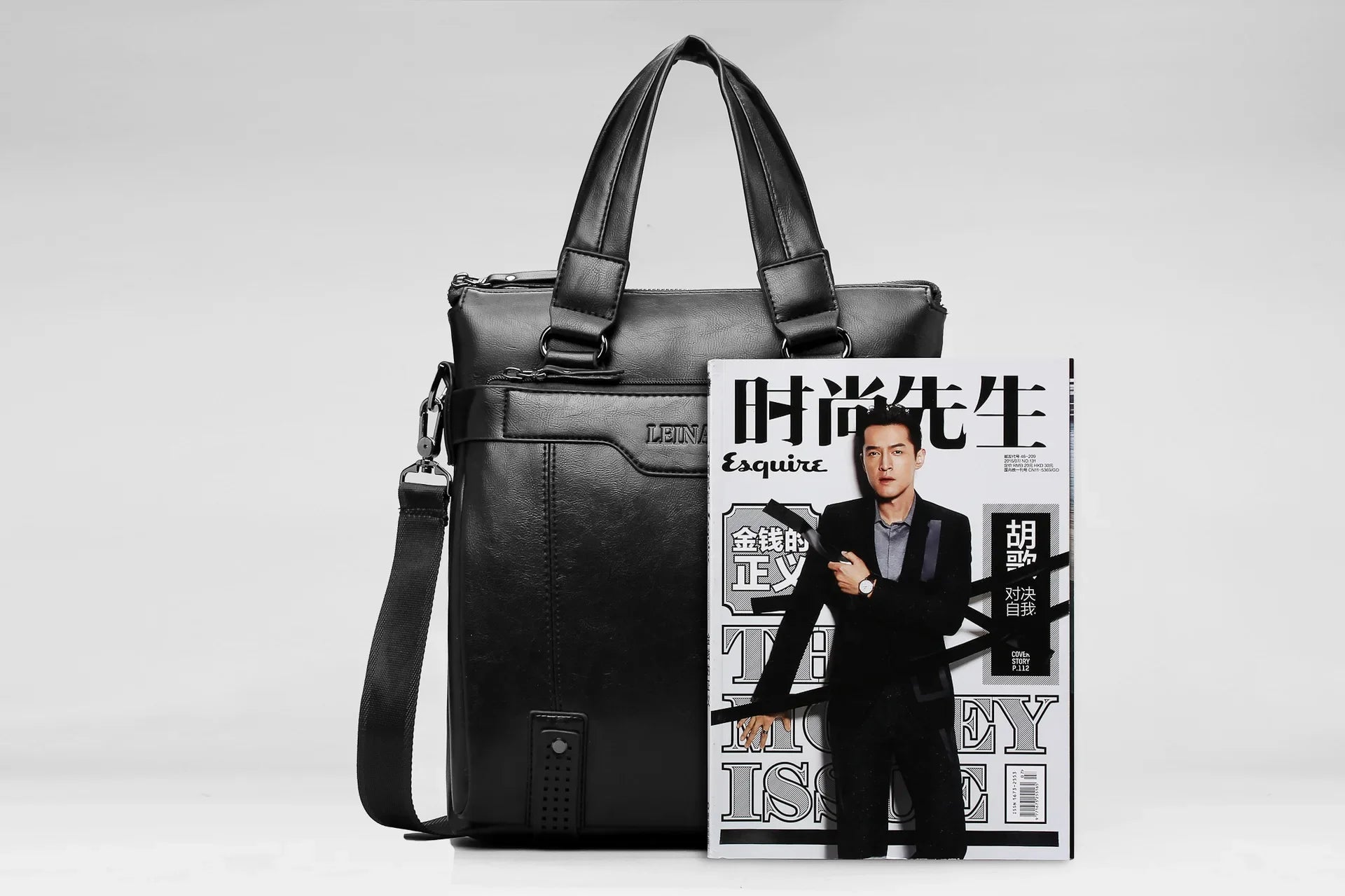 HKM-024211 Professional PU Leather Laptop Messenger Bag for Men - Versatile Business Shoulder Briefcase