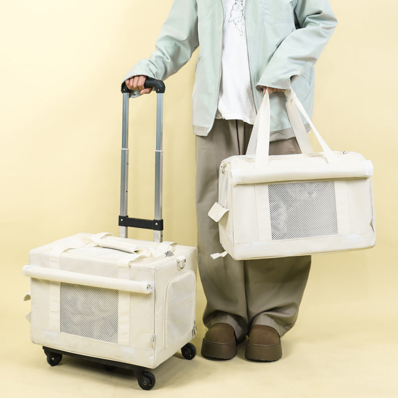HKM-0242365 Portable Double-Deck Cat Backpack Luggage Bag in Solid Color Nylon