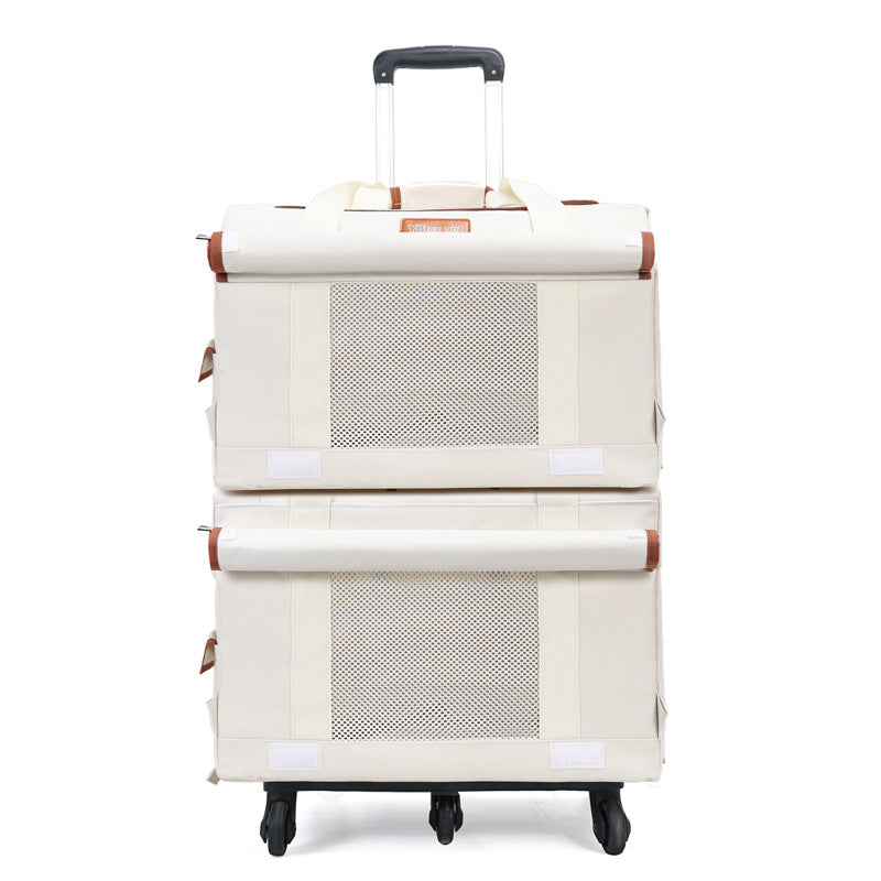 HKM-0242365 Portable Double-Deck Cat Backpack Luggage Bag in Solid Color Nylon