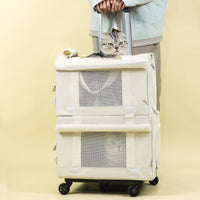 HKM-0242365 Portable Double-Deck Cat Backpack Luggage Bag in Solid Color Nylon