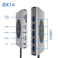 HKM-024339 Compact Type-C Notebook Hub Docking Station with 4K HDMI, 87W PD Charging, 7 Ports & Card Reader