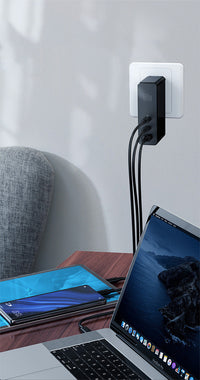 HKM-024531 GaN Mini Fast Charger with USB A Output and Dual Fast Charging Cables