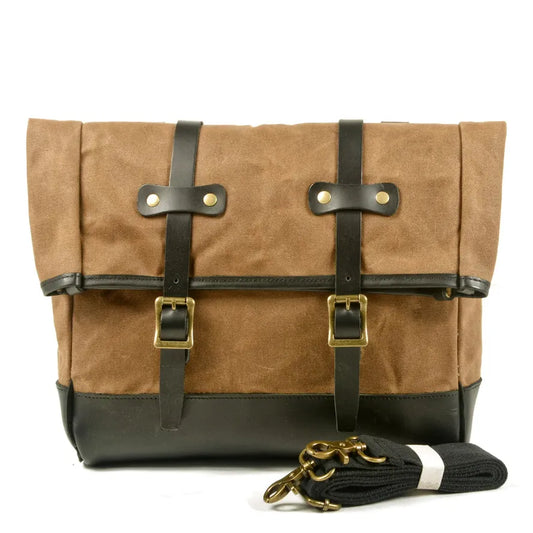 HKM-024531 Waterproof Universal Motorcycle Side Bag - Vintage Canvas Saddle Bag for Riding
