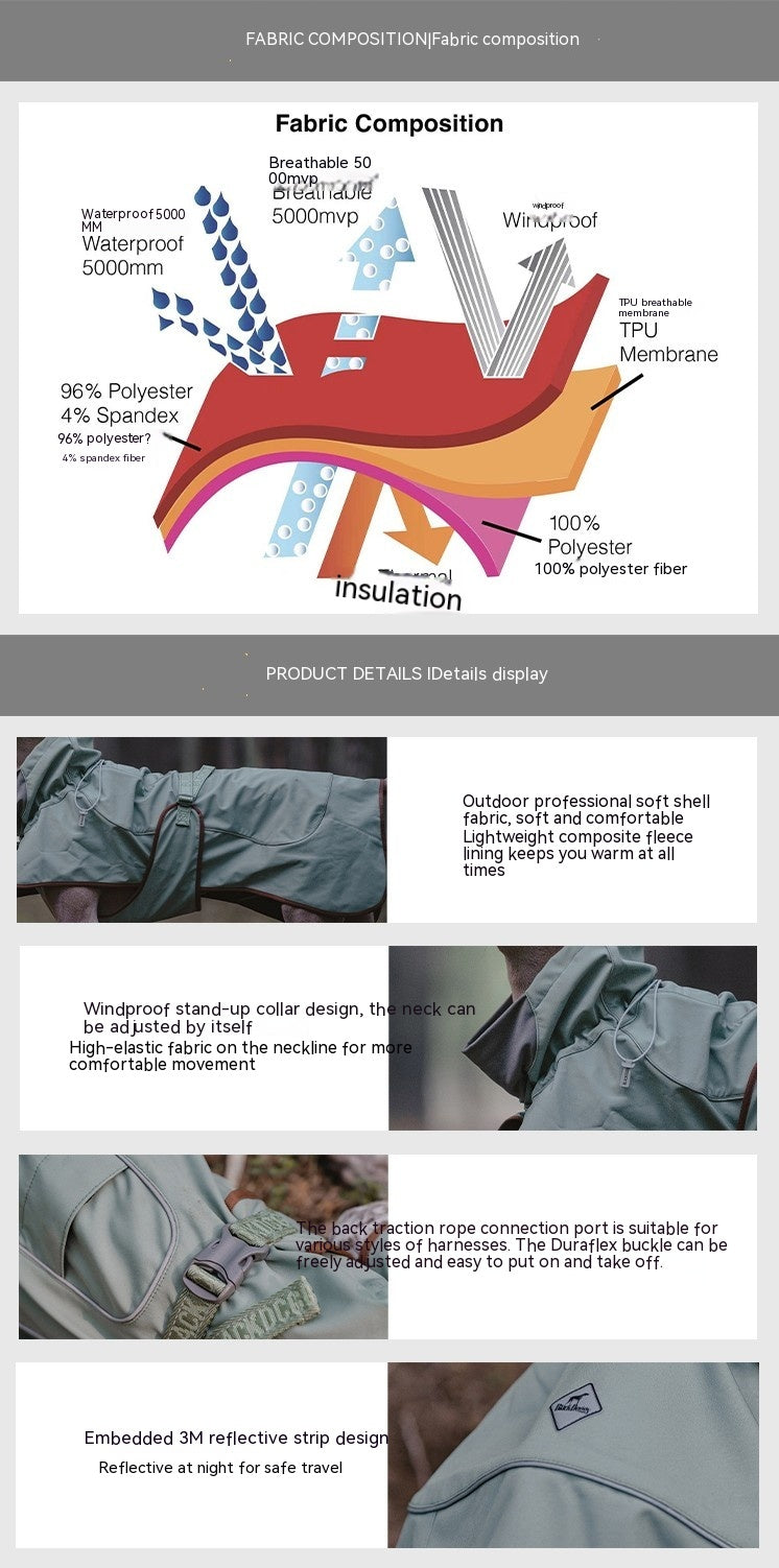 HKM-0245565 Waterproof and Windproof Soft Shell Jacket for Dogs in Basil Green and Iced Coffee Brown