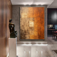 HKM-024595 Handmade Orange Wabi-Sabi Brown Abstract Oil Painting on Canvas for Living Room Home Decor