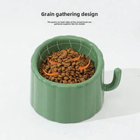 HKM-0246077 Solid Color High-Stand Anti-Slip Cat Bowl with Cactus Design for Easy Feeding