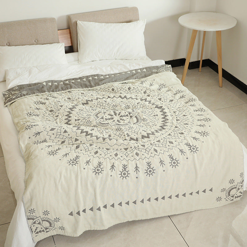 HKM-024659 Beige and Gray Cotton Bedspread - 150x200cm, 200x230cm Options