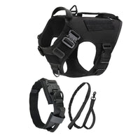 HKM-0247357 Tactical Dog Vest with Quick Release Chest Strap for Medium to Large Dogs - 3-Piece Set with Collar and Traction Rope