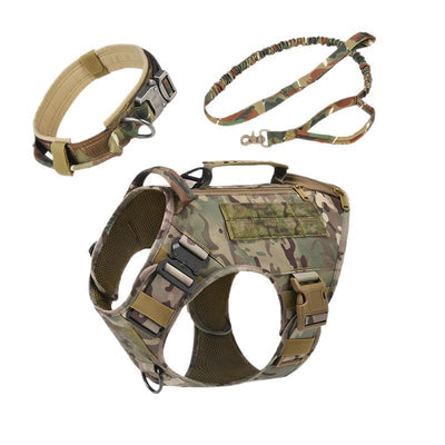 HKM-0247357 Tactical Dog Vest with Quick Release Chest Strap for Medium to Large Dogs - 3-Piece Set with Collar and Traction Rope