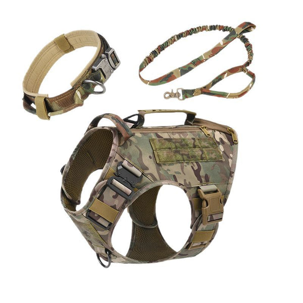 HKM-0247357 Tactical Dog Vest with Quick Release Chest Strap for Medium to Large Dogs - 3-Piece Set with Collar and Traction Rope