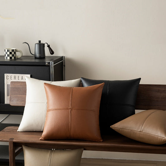 HKM-024787 Solid Color Soft Cowhide Leather Pillow Cover - Nordic Design, Multiple Sizes Available