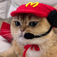 HKM-0249149 Handmade Cotton Knitted Chef Hat and Sweater Set for Small to Medium Cats and Dogs