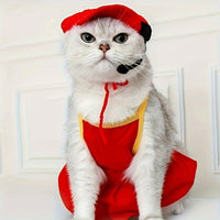 HKM-0249149 Handmade Cotton Knitted Chef Hat and Sweater Set for Small to Medium Cats and Dogs