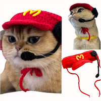 HKM-0249149 Handmade Cotton Knitted Chef Hat and Sweater Set for Small to Medium Cats and Dogs