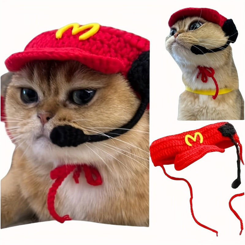 HKM-0249149 Handmade Cotton Knitted Chef Hat and Sweater Set for Small to Medium Cats and Dogs
