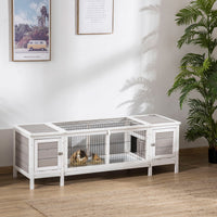 HKM-0249533 Indoor Rabbit Hutch with Pull-Out Tray and Extractable Divider - White