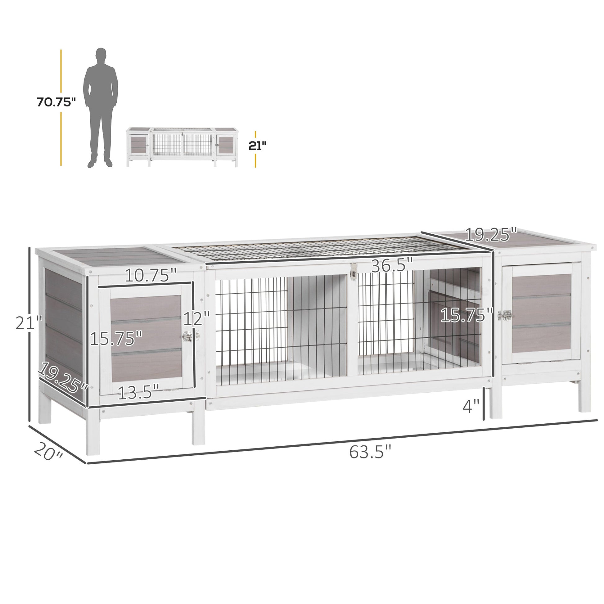 HKM-0249533 Indoor Rabbit Hutch with Pull-Out Tray and Extractable Divider - White
