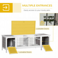 HKM-0249533 Indoor Rabbit Hutch with Pull-Out Tray and Extractable Divider - White