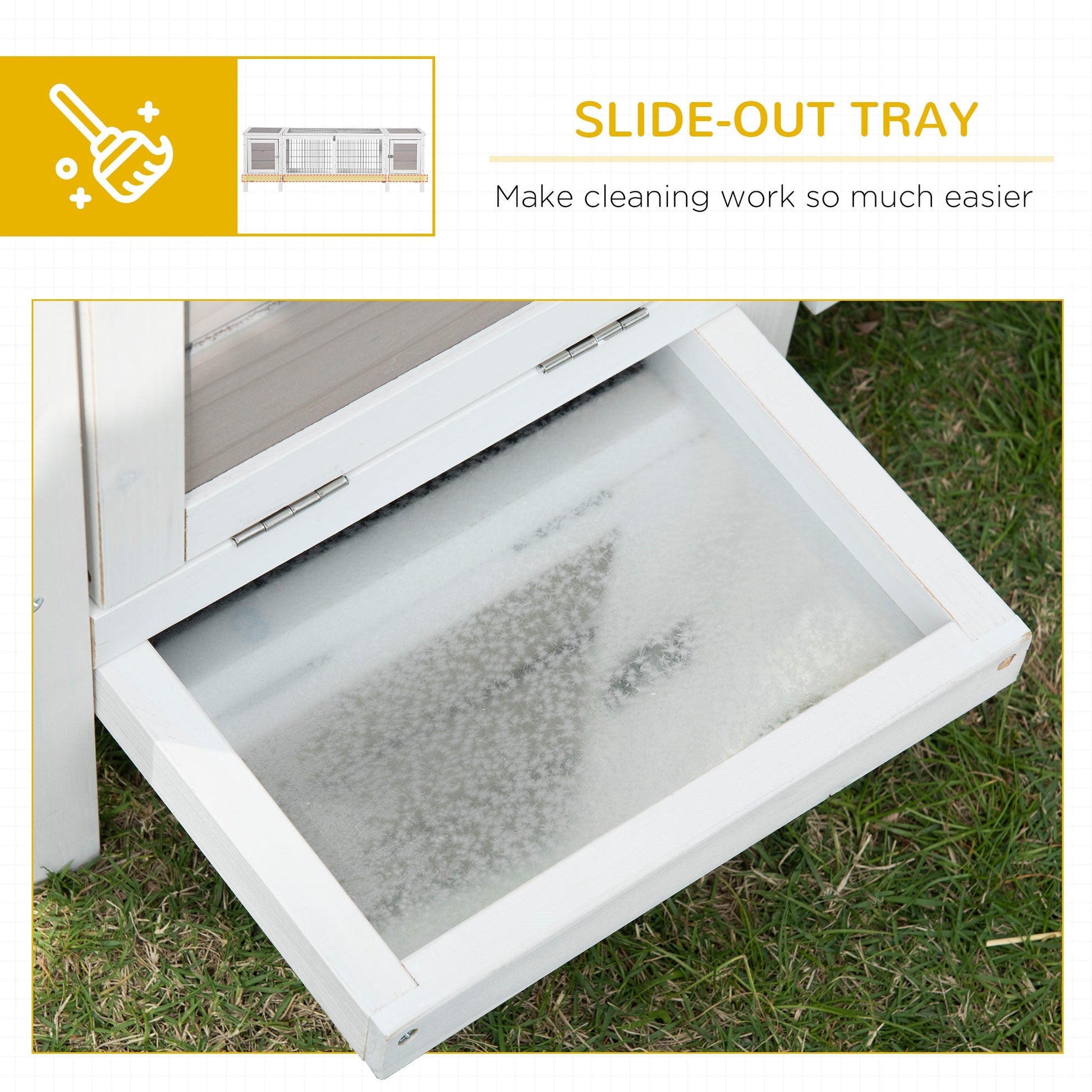 HKM-0249533 Indoor Rabbit Hutch with Pull-Out Tray and Extractable Divider - White