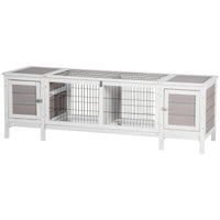 HKM-0249533 Indoor Rabbit Hutch with Pull-Out Tray and Extractable Divider - White