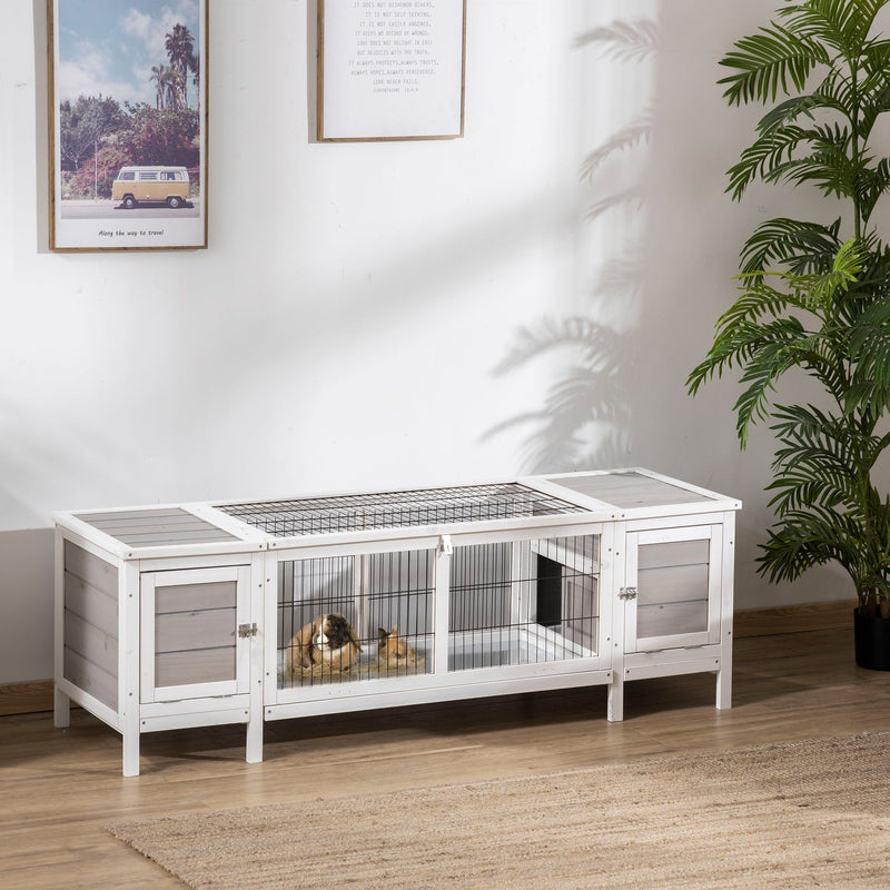 HKM-0249533 Indoor Rabbit Hutch with Pull-Out Tray and Extractable Divider - White