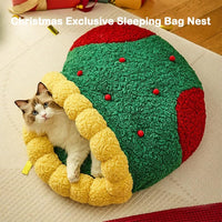 HKM-0249917 Cozy Christmas Sock Shaped Cat Nest and Sleeping Bag for Small Pets