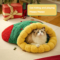 HKM-0249917 Cozy Christmas Sock Shaped Cat Nest and Sleeping Bag for Small Pets
