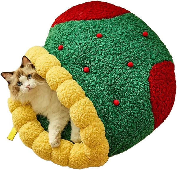 HKM-0249917 Cozy Christmas Sock Shaped Cat Nest and Sleeping Bag for Small Pets