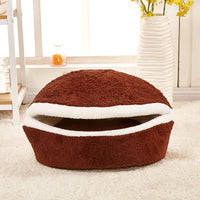 HKM-0251709 Removable Cat Litter Dog Kennel Nest - Cozy Hamburger Shell in Dark Coffee, Beige, Pink