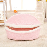 HKM-0251709 Removable Cat Litter Dog Kennel Nest - Cozy Hamburger Shell in Dark Coffee, Beige, Pink