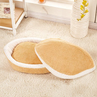 HKM-0251709 Removable Cat Litter Dog Kennel Nest - Cozy Hamburger Shell in Dark Coffee, Beige, Pink