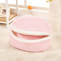 HKM-0251709 Removable Cat Litter Dog Kennel Nest - Cozy Hamburger Shell in Dark Coffee, Beige, Pink