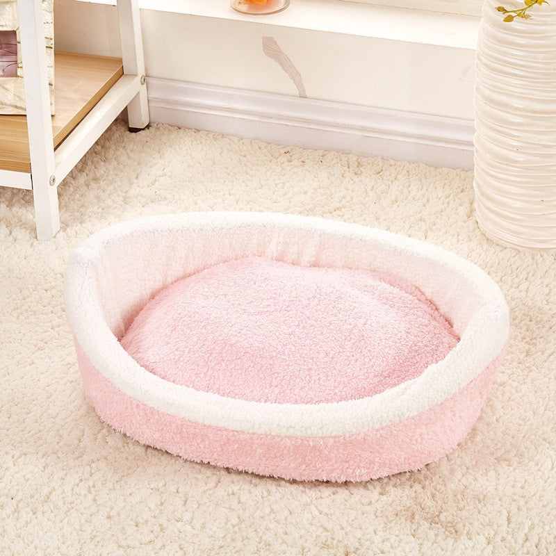 HKM-0251709 Removable Cat Litter Dog Kennel Nest - Cozy Hamburger Shell in Dark Coffee, Beige, Pink