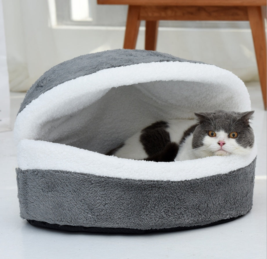 HKM-0251709 Removable Cat Litter Dog Kennel Nest - Cozy Hamburger Shell in Dark Coffee, Beige, Pink