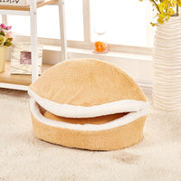 HKM-0251709 Removable Cat Litter Dog Kennel Nest - Cozy Hamburger Shell in Dark Coffee, Beige, Pink