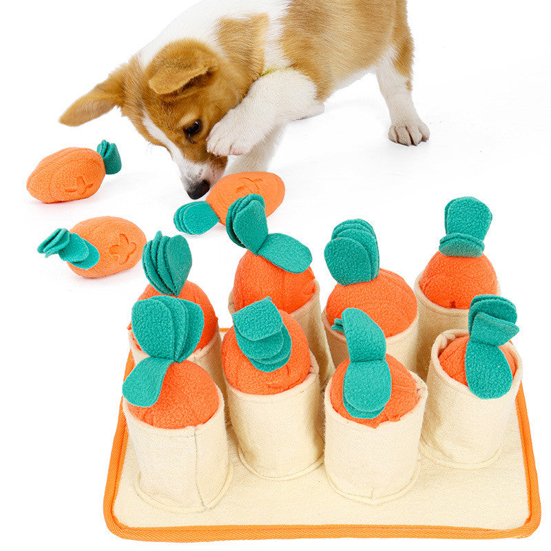 HKM-0252477 Interactive Pull Radish Puzzle Dog Toy for Sniffing and Slow Feeding Training, Made of Polar Fleece and Felt