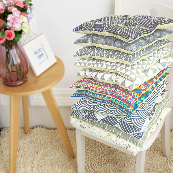 HKM-025619 Geometric Pattern Round Chair Cushion for Bay Windows, Cotton and Linen, 40x40 cm