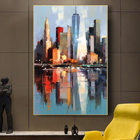 HKM-025747 Handmade Oil Painting on Canvas - Abstract New York Urban Architecture for Home Decor