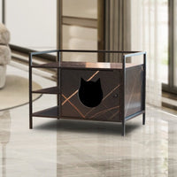 HKM-025811 Hidden Litter Box Furniture with Storage and Ventilation in Antique Black