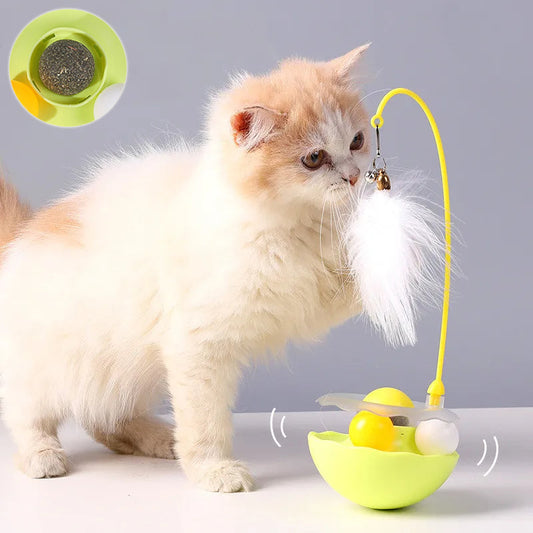 HKM-0258237 Interactive Cat Toy with Feather Teaser, Tumbler and Catnip Ball - Fun and Engaging Play for Kittens