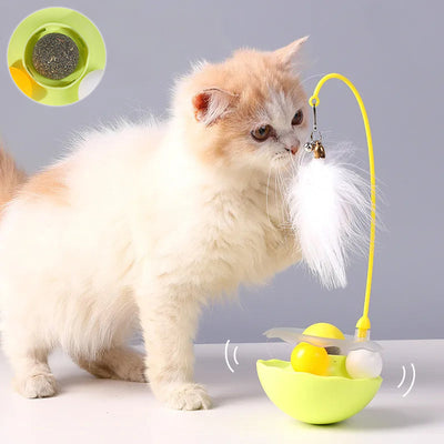 HKM-0258237 Interactive Cat Toy with Feather Teaser, Tumbler and Catnip Ball - Fun and Engaging Play for Kittens