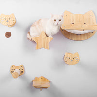 HKM-0260669 Pine Solid Wood Cat Wall Climbing Frame with Multi-Layer Platforms and Scratch-Resistant Hemp Rope