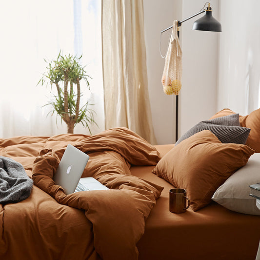 HKM-026131 All Cotton Pure Color Four-Piece Quilt Cover Set with Soft Cotton Bedding in Multiple Color Options for 1.2m to 1.8m Beds