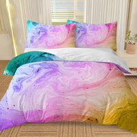 HKM-026131 Rainbow Glitter Ombre Duvet Cover Set - 3 Piece Soft Microfiber Bedding with 2 Pastel Pillow Shams