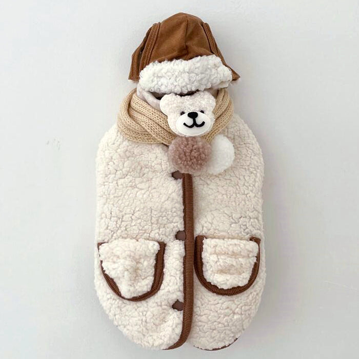 HKM-0261821 Thickened Cotton Pet Coat for Dogs and Cats with Scarf Options in Yellow, Off-white, and Floral Designs