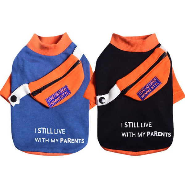 HKM-0262461 Casual Two-Legged Small Dog Sweater with Detachable School Bag in Black and Blue