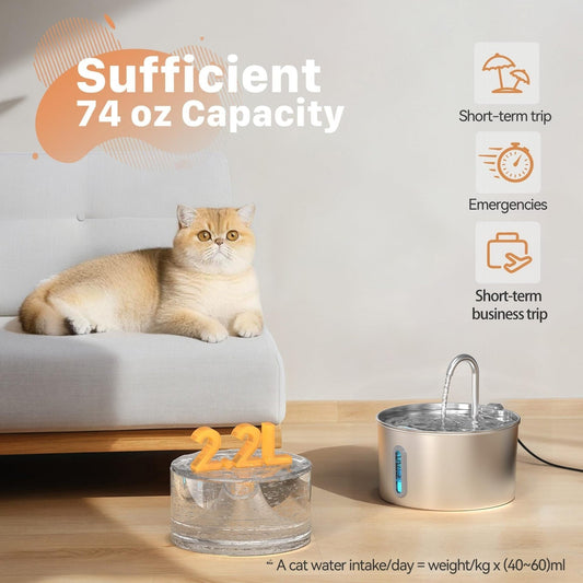 HKM-0263229 Stainless Steel Automatic Cat Water Dispenser - 2.2L Capacity
