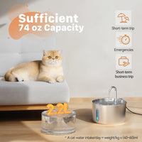 HKM-0263229 Stainless Steel Automatic Cat Water Dispenser - 2.2L Capacity