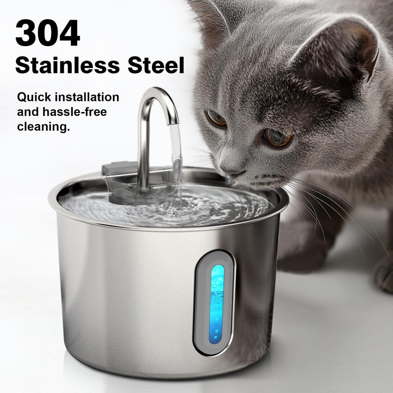HKM-0263229 Stainless Steel Automatic Cat Water Dispenser - 2.2L Capacity